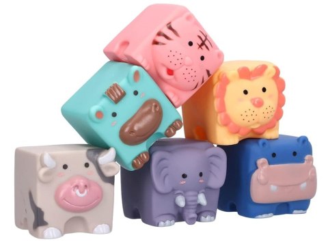 Edukacyjny zestaw klocków dla malucha, Miękkie, Duże Klocki Sensoryczne Zwierzęta 6 sztuk