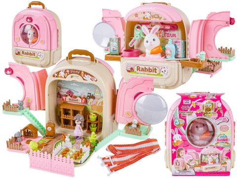 Królik w Plecaku Zabawka 3w1 Mini Farma Ogródek Plecak Domek Dla Lalek