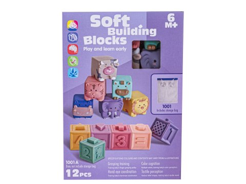 Miękkie Klocki Sensoryczne Zwierzęta, Figury geometryczne, Cyfry 12 sztuk, Edukacyjny zestaw klocków dla malucha