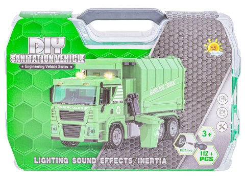 Ciężarówka Auto Samochód ŚMIECIARKA Do Rozkręcania W Walizce + Kosz Na Śmieci
