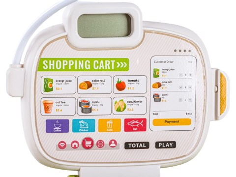 Edukacyjna sklepowa kasa fiskalna 30 El. Waga Kalkulator Czytnik Kodów Akcesoria