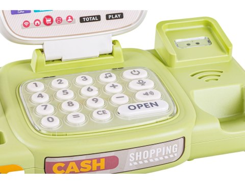 Edukacyjna sklepowa kasa fiskalna 30 El. Waga Kalkulator Czytnik Kodów Akcesoria