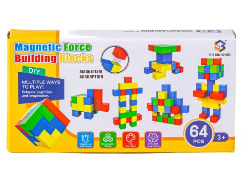 Klocki Magnetyczne 3D Konstrukcyjne KOSTKI BUDOWLANE Sześciany Zestaw Klocków 64 el.
