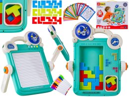 Wielofunkcyjna Dwustronna Tablica 2w1 Zmazywalna Klocki Układanka Edukacyjna NIEBIESKA