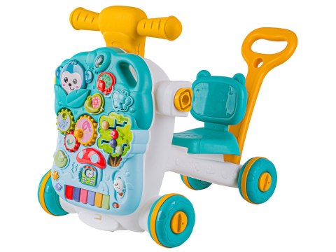 Wielofunkcyjny Interaktywny Jeździk Pchacz Chodzik Edukacyjny Stolik Grający 4w1 Niebieski
