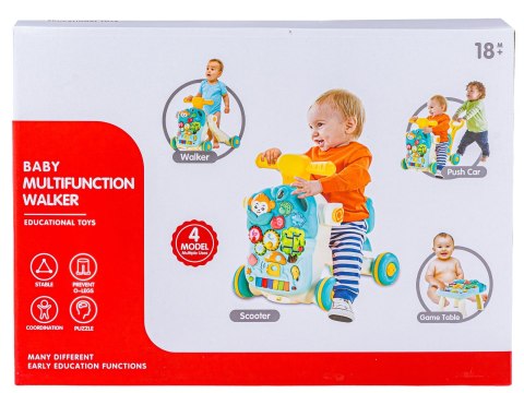 Wielofunkcyjny Interaktywny Jeździk Pchacz Chodzik Edukacyjny Stolik Grający 4w1 Różowy