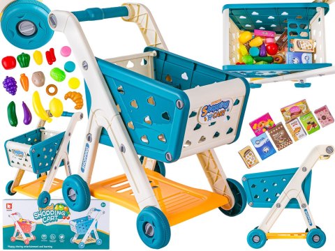 Wózek Na Zakupy NIEBIESKI Koszyk Sklepowy + Akcesoria Owoce Warzywa Supermarket