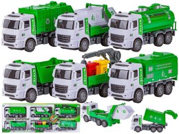 Zestaw 6 Pojazdów Ciężarowych Ciężarówka Tir Ciągnik Wywrotka Śmieciarka Beczkowóz