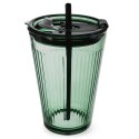 Kubek Szklany z Pokrywką i Słomką do Napojów Zielony Ryflowany 450 ml