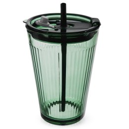 Kubek Szklany z Pokrywką i Słomką do Napojów Zielony Ryflowany 450 ml
