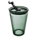 Kubek Szklany z Pokrywką i Słomką do Napojów Zielony Ryflowany 450 ml