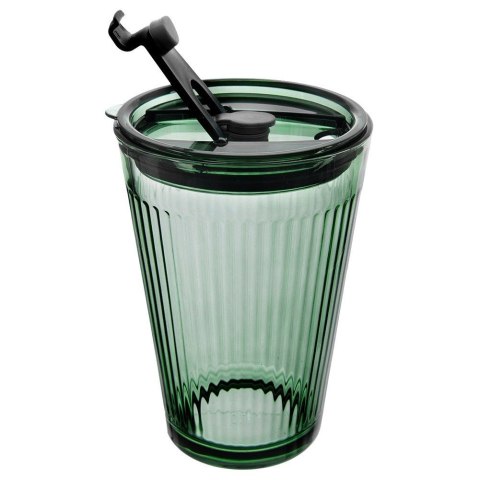 Kubek Szklany z Pokrywką i Słomką do Napojów Zielony Ryflowany 450 ml