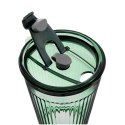 Kubek Szklany z Pokrywką i Słomką do Napojów Zielony Ryflowany 450 ml