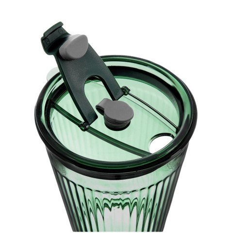 Kubek Szklany z Pokrywką i Słomką do Napojów Zielony Ryflowany 450 ml